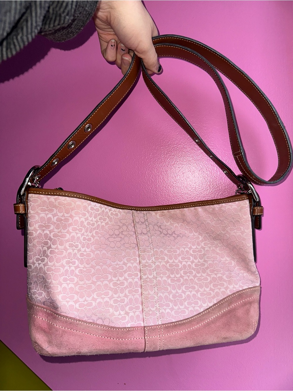 Coach Vintage Pink Soho Signature Adjustable Hobo Shoulder Bag